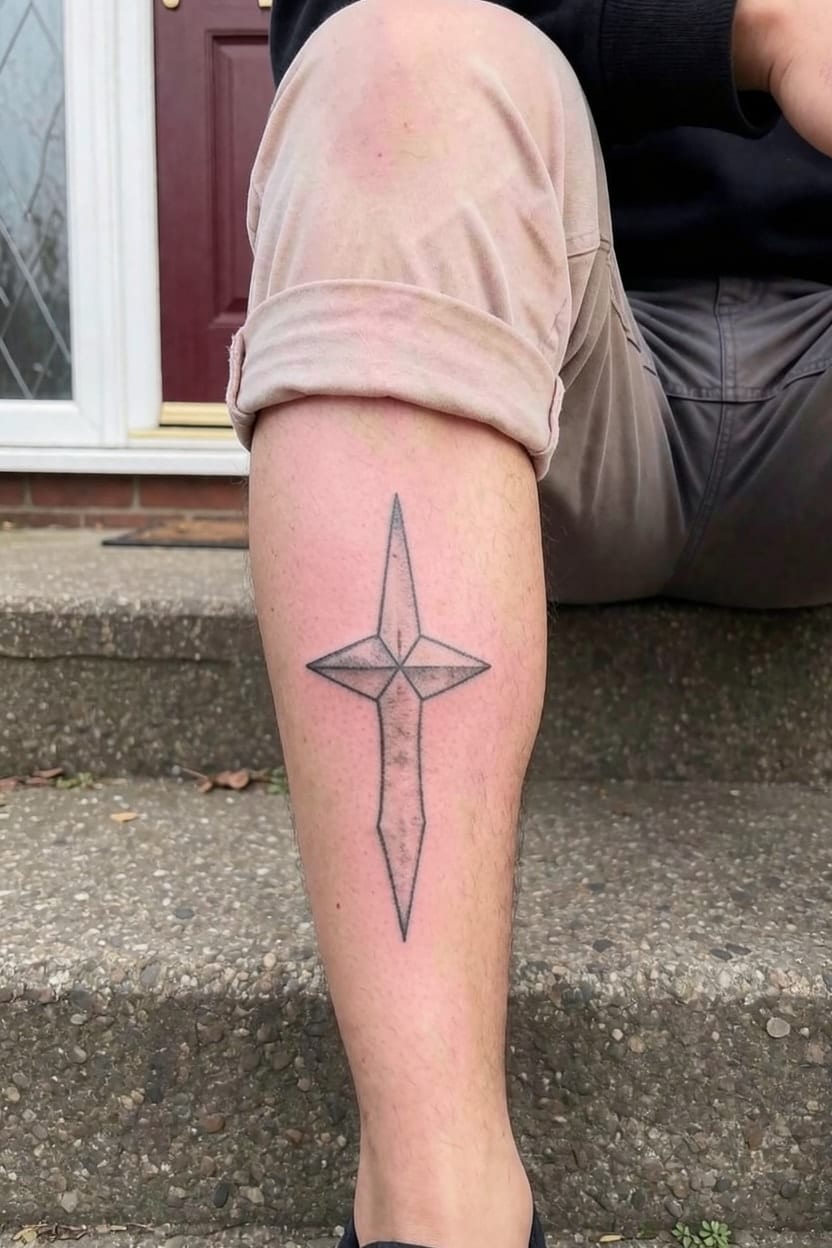 A traditional dagger on the shin, shown with the After 3 sessions stage: lighter and a bit patchy.