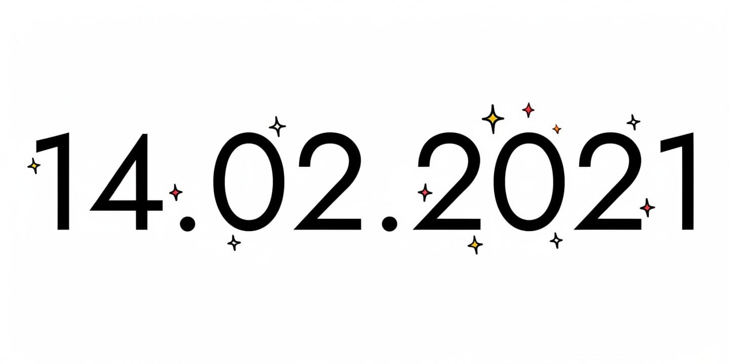 The date 14.02.2021 in the Fine sans style, with Stars, in Black + one accent.