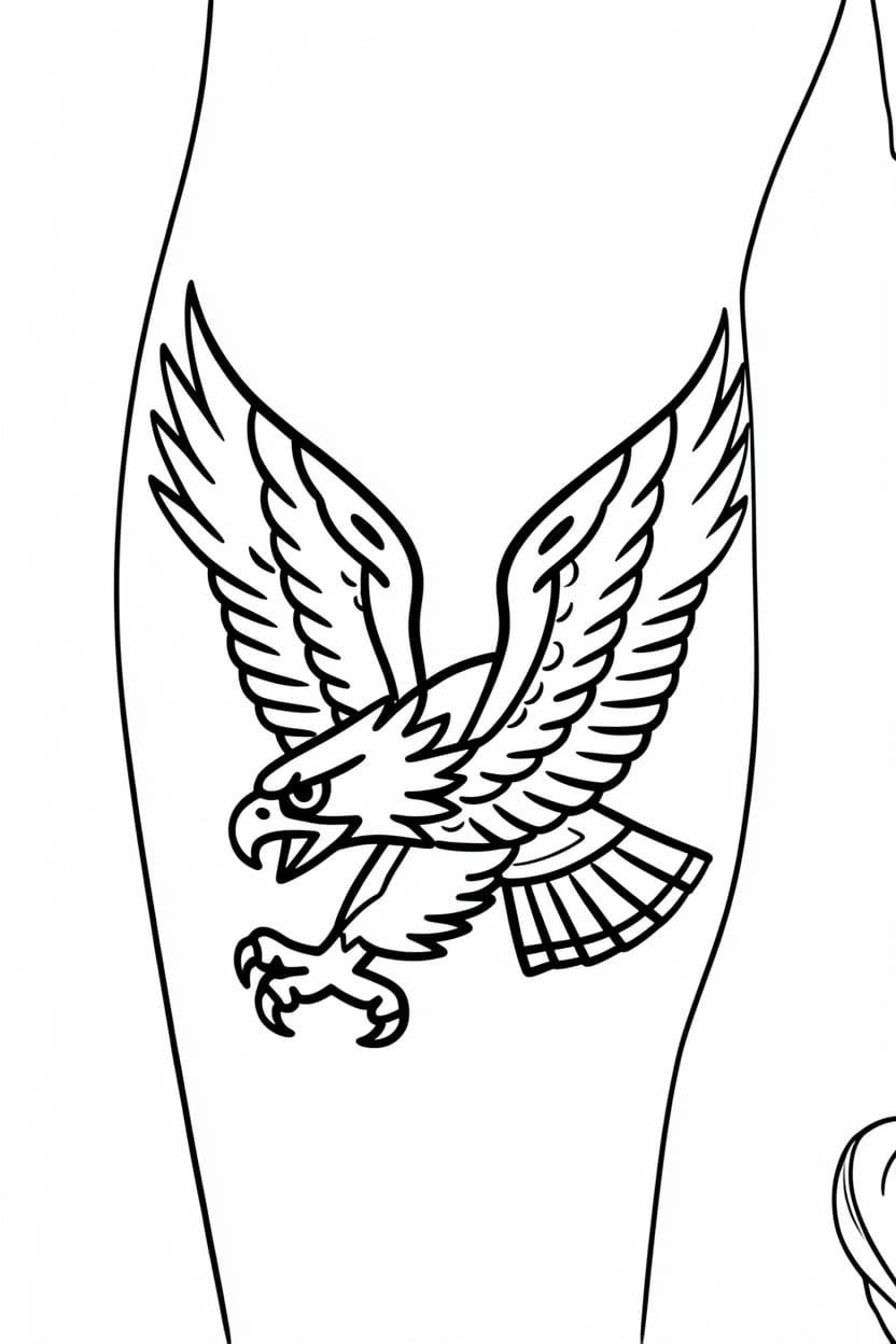 A traditional eagle with spread wings on a shin turned into a stencil with the Outline option, shapes only.