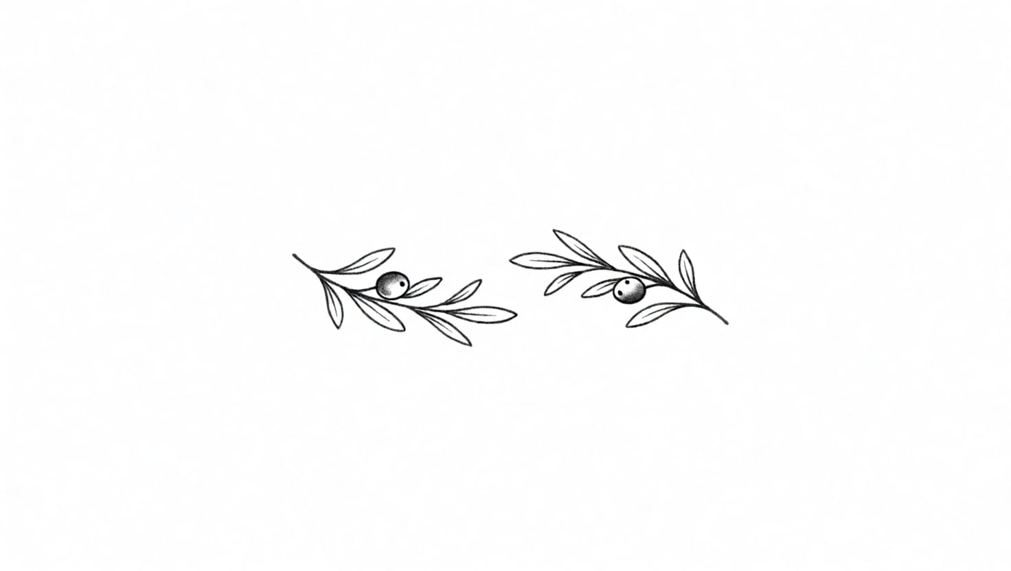A thin olive branch with small leaves and a few olives for the wrist, in the Fine line style, with Black + one accent ink and a Band shape.