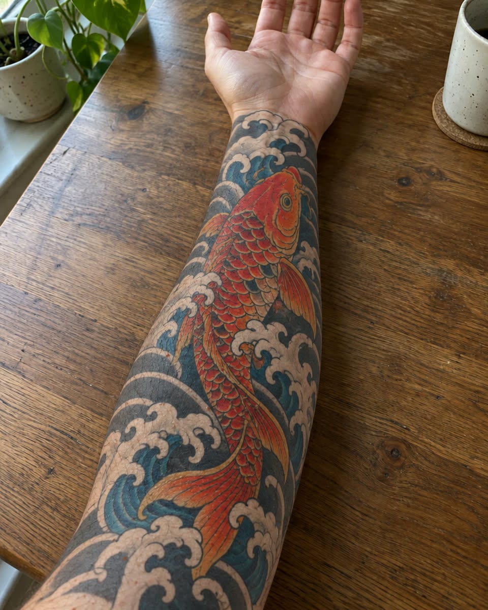 Den samme underarm med en japansk tatovering