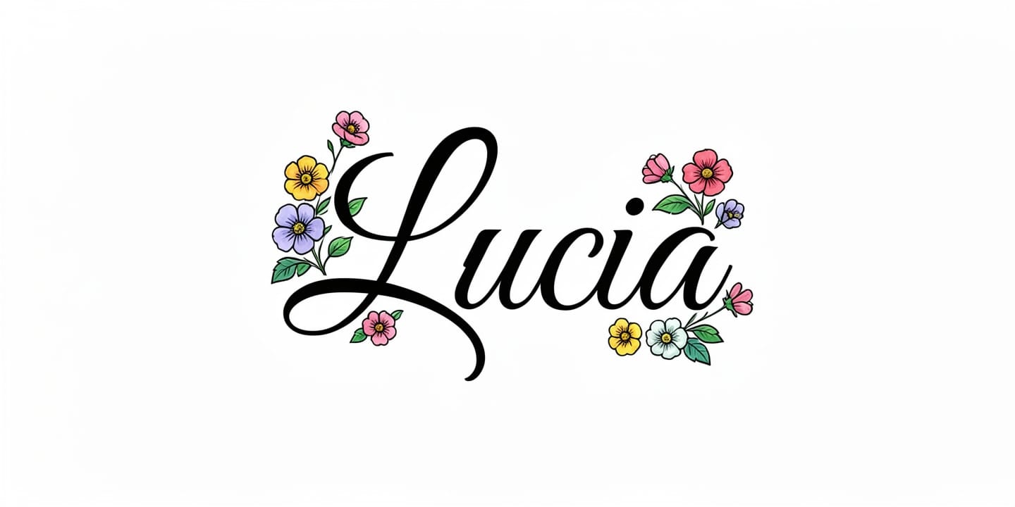 The name Lucia in the Script style, with Flowers, in Color.