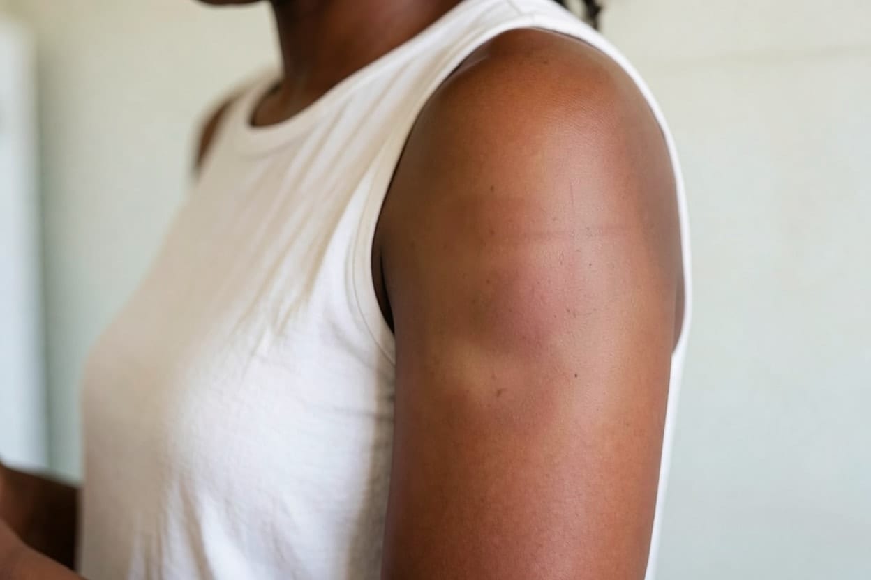 A mandala on the upper arm, shown with the Fully removed stage: clear skin.