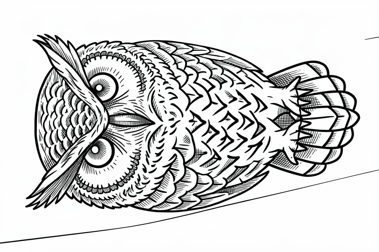 A shaded owl on a forearm turned into a stencil with the Detailed option, keeping its feather shading lines.