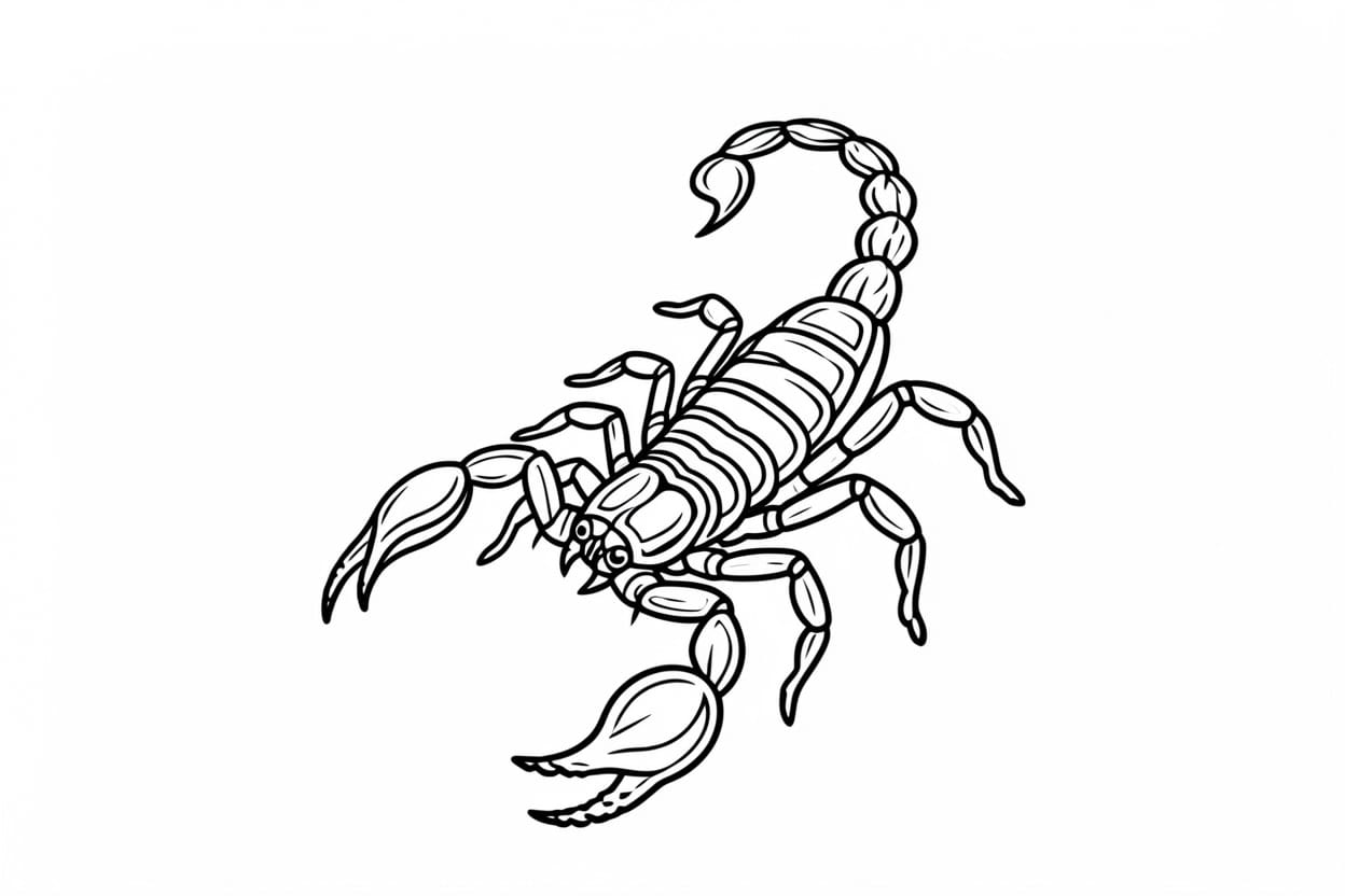 A fine line scorpion on a shoulder turned into a stencil with the Simple option, with its main inner lines.
